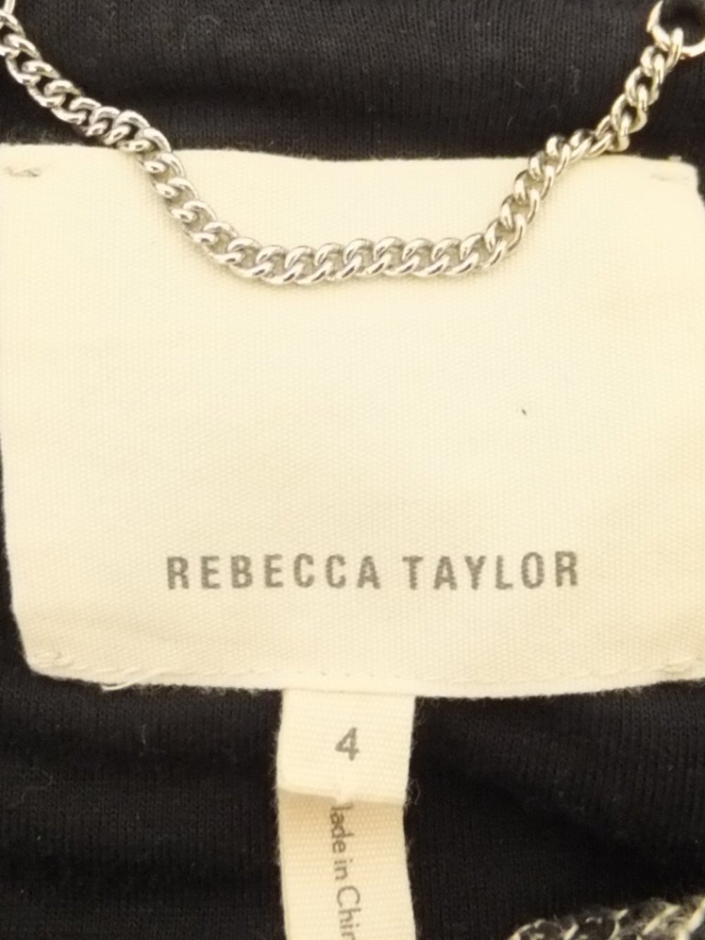 Rebecca Taylor Jacket Womens 4 Full Zip Raw Edges Black White Cotton Blend Lined - Picture 4 of 7